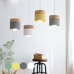 Modern Led Pendant Light Fixture With Wood Iron Dining Room Bar Cafe Restaurant Nordic Indoor Wooden Cylinder Hanging Lamp