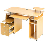 Computer Desk with Pull-Out Keyboard Tray and Drawers Storage Bookcase PC Laptop Workstation Study Table for Home Office