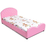 High Quality Kids Children PU Upholstered Platform Wooden Princess Sturdy Stable Bed Friendly Height Rounded Edge Queen Bed