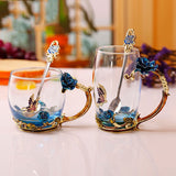 Enamel Coffee Tea Cup Mug 3D Rose Butterfly Glass Cups Wedding Gift Novelty elegant carved cup with spoon BDF99