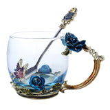 Enamel Coffee Tea Cup Mug 3D Rose Butterfly Glass Cups Wedding Gift Novelty elegant carved cup with spoon BDF99