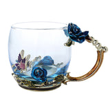 Enamel Coffee Tea Cup Mug 3D Rose Butterfly Glass Cups Wedding Gift Novelty elegant carved cup with spoon BDF99