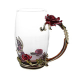 Enamel Coffee Tea Cup Mug 3D Rose Butterfly Glass Cups Wedding Gift Novelty elegant carved cup with spoon BDF99