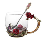 Enamel Coffee Tea Cup Mug 3D Rose Butterfly Glass Cups Wedding Gift Novelty elegant carved cup with spoon BDF99