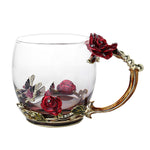 Enamel Coffee Tea Cup Mug 3D Rose Butterfly Glass Cups Wedding Gift Novelty elegant carved cup with spoon BDF99