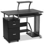 Black Computer Desk with Printer Shelf Engineered Wood Construction Desk with Slide-out KeyBoard Shelf Powder-coated metal frame