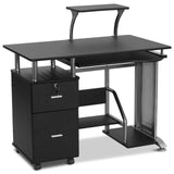 Black Computer Desk with Printer Shelf Engineered Wood Construction Desk with Slide-out KeyBoard Shelf Powder-coated metal frame