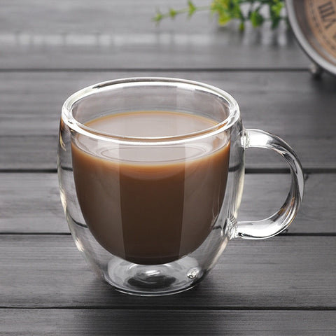 New Double Wall Glass Coffee Tea Cup New Heat-resistant Double Layer Glass Handle Coffee Cup DA