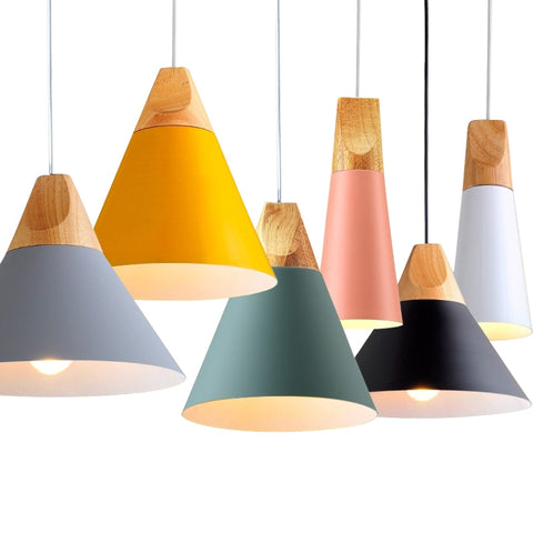 Nordic LED Pendant Lights Dining Room Pendant Lamp Modern Colorful Restaurant Kitchen Coffee Bedroom Loft Hanglamp Wood E27 220V