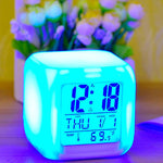 LED Alarm Clock Desk Digital Alarm Thermometer Glowing Cube Clock