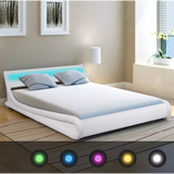 2019New Arrival Bed Frame with LED 5FT King Size/150x200 cm Artificial Leather Wave Design Bed Base Fashion Bedsteads Double Bed