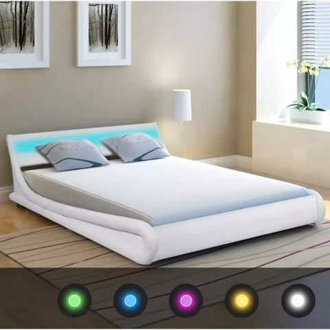 2019New Arrival Bed Frame with LED 5FT King Size/150x200 cm Artificial Leather Wave Design Bed Base Fashion Bedsteads Double Bed