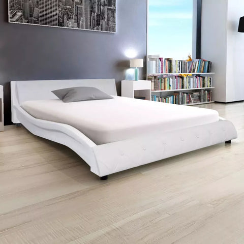 2019New Arrival Bed Frame Artificial Leather 4FT6 Double/135x190 cm White Wave Design Bed Base Fashion Bedsteads Double Bed