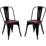 Costway Set of 2 Style Dining Side Chair Stackable Bistro Metal Wood Stool Black