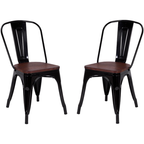 Costway Set of 2 Style Dining Side Chair Stackable Bistro Metal Wood Stool Black