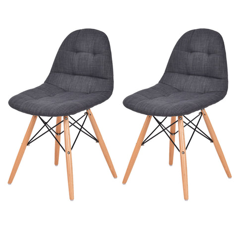 Costway Set of 2 Mid Century Style Upholstered Dining Side Chair Wood Legs