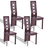 High Quality Set of 4 Stable Steel Frame High Back Armless Dining Chairs Leather Comfortable High-density Sponge Furniture