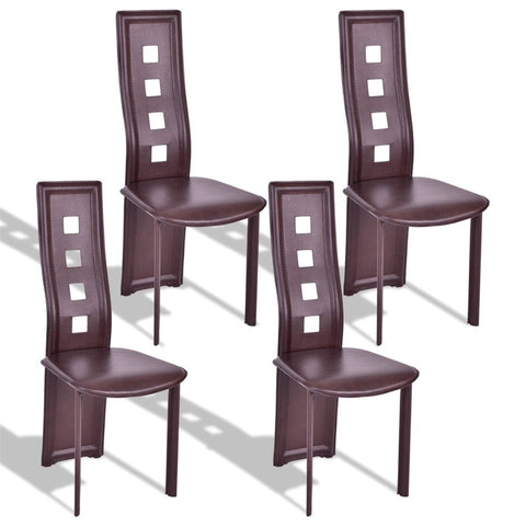 High Quality Set of 4 Stable Steel Frame High Back Armless Dining Chairs Leather Comfortable High-density Sponge Furniture