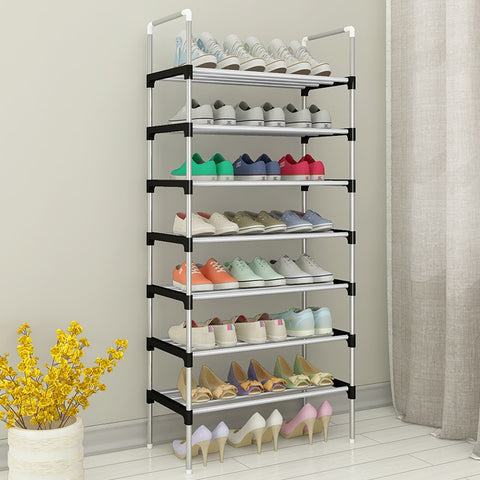 Storage Shoes Shelf Easy to Assemble Metal Shoe Rack Boots Sneakers Stand Portable Space-saving Shoe Organizer with Handrail