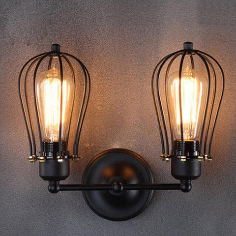 LumiParty Industrial Double Head Wall Sconce Lights American rustic wrought iron antique restaurant corridor Decor LED wall lamp