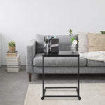 Laptop Tablet Sofa Couch Side Table with 4 Wheels Wood Look Accent Furniture with Metal Frame