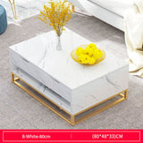 Marble Texture Top Tea Table Small Light Luxury Black White Gold Stell Table Square Rectangle Gorgeous High Level Living Room Sofa Bedside Table for Bedroom Living Room