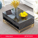 Marble Texture Top Tea Table Small Light Luxury Black White Gold Stell Table Square Rectangle Gorgeous High Level Living Room Sofa Bedside Table for Bedroom Living Room