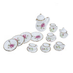 15PCS  1/12 Miniature doll house pink Flower Patten Porcelain Coffee Tea Cups Ceramic Tableware Dollhouse Kitchen Accessories