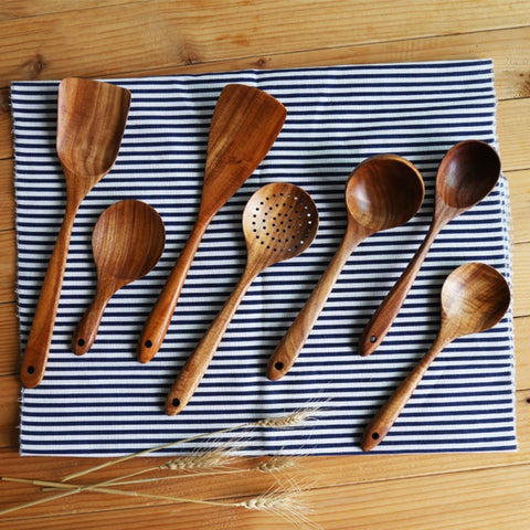 Natural Wood Tableware Fork Bamboo Kitchen Cooking Dining Soup Tea Honey Coffee Utensil Tools Soup-Teaspoon Skimmer Tableware