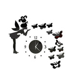 Creative 3D Wall Clocks Quartz Acrylic Wall Clock Mirror Fairy Sticker Kids Decor Watch Home Living Room Decoration