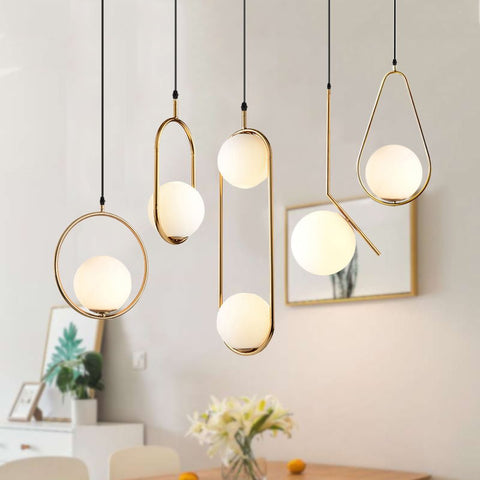 Nordic Glass Ball Pendant Lights Vintage Hoop Gold Modern LED Hanging Lamp for Living Room Home Loft Industrial Decor Luminaire