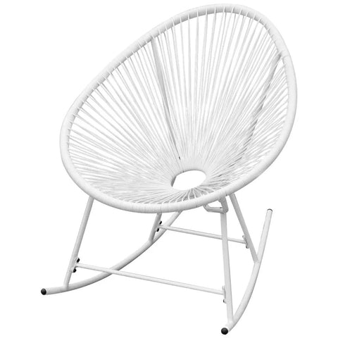 VidaXL Garden Rocking Chair Poly Rattan White 42074 PE Rattan + Powder-Coated Steel Frame 72.5 X 77 X 90 Cm (W X D X H) V3