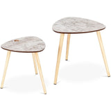 2 pcs Living Room Nesting End Coffee Tables with Wooden Leg Soft Foamed Pads Desk Set Durable Triangle Shape Tabletop HW59264