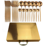 24pcs Gold Dinnerware Set 18/10 Stainless Steel Flatware Set Knife Fork Spoon Cutlery Kitchen Tableware Silverware With Gift Box