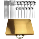 24pcs Gold Dinnerware Set 18/10 Stainless Steel Flatware Set Knife Fork Spoon Cutlery Kitchen Tableware Silverware With Gift Box