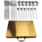 24pcs Gold Dinnerware Set 18/10 Stainless Steel Flatware Set Knife Fork Spoon Cutlery Kitchen Tableware Silverware With Gift Box