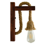 Industrial Wood Hemp Rope Wall Lamp Lift Pulley Wall Lights Fixture for Bedside Kitchen Lighting Restaurant Staircase Corridor