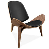 Hans Wegner Style Three-Legged Shell Chair Ash Plywood Black Faux Leather Living Room Furniture Modern Shell Chair Replica