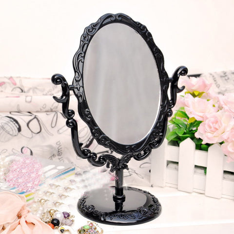 Black Vintage Royal Makeup Mirror Desktop Rotatable Gothic Mirror with Butterfly Rose and Vines Decoration Cosmetic Tool