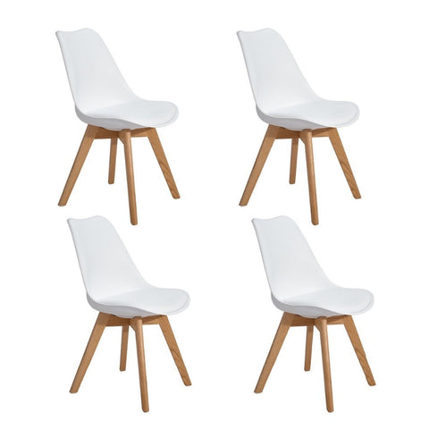 EGGREE Set of 4 Dining/Office Chair With Solid Wood Beech Legs Leisure Bar Coffee Chair Modern Design For Reception Room White