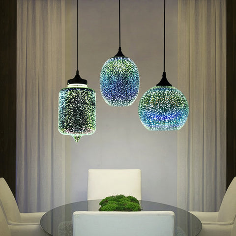 Modern 3D Colorful Nordic Starry Sky Hanging Glass Shade Pendant Lamp Lights E27 LED For Kitchen Restaurant Living Room