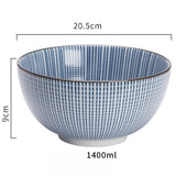 KINGLANG Japanese Style Classical Ceramic Blue And White Kitchen Rice Bowl Big Ramen Soup Bowl Spoon Small Tea Tableware