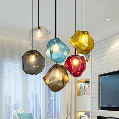 Simple Stone glass pendant light colorful indoor G4 LED lamp The restaurant dining room bar cafe shop lighting Fixture AC110-265