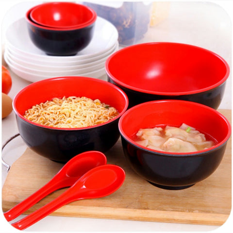 Japanese Style Melamine Imitation Porcelain Bowl Tableware Kitchen Soup Noodle Rice Bowl 8 inch Big Ramen Bowl Spoon Anti Drop