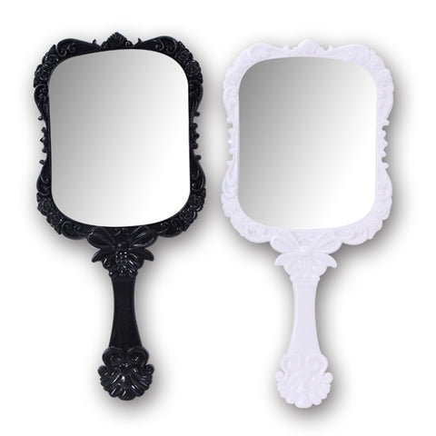 2018 1pcs Cute 2Color Black White Makeup Mirror Plastic Vintage Hand  Held Portable Cosmetic Mirrors Retro Pattern Beauty Mirror