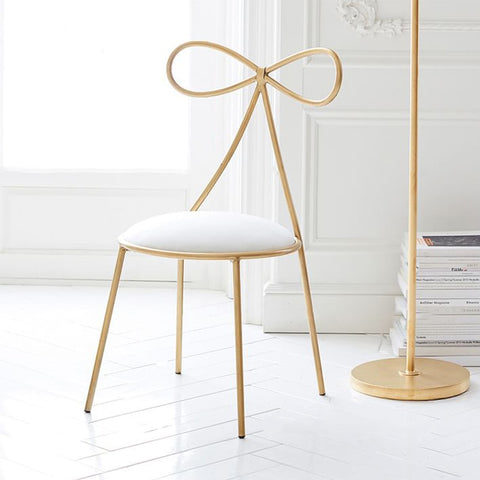 Quality Metal Chair Fashion Nordic Bar Leisure Stool Modern Make Up Chair Dining Chair with Bow Shape Backrest with Foam Sponge