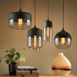 Metal Industrial Glass Pendant Light Black Loft Bar Counter Dining Room Personality Creative Glass Ceiling Hanging Lamp