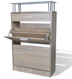 VidaXL Simple And Elegant Shoe Cabinet With 1 Drawer 1 Upper Glass Top And 2 Compartments European Shoe Storage Racks Organizer