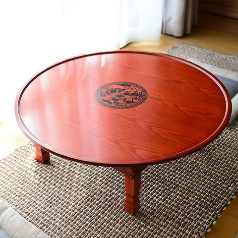 60-90cm Round Korean Coffee Table Folding Leg Asia Antique Furniture Floor Table for Dinning Traditional Living Room Wood Table