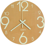 Hot-Luminous Wall Clock,12 Inch Wooden Silent Non-Ticking Kitchen Wall Clocks With Night Lights For Indoor/Outdoor Living Room